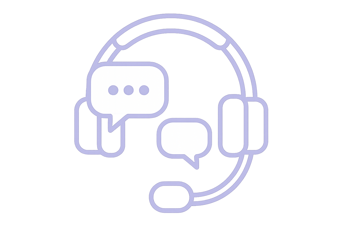 light purple digital line art transparent background, 2 chat bubbles and headset