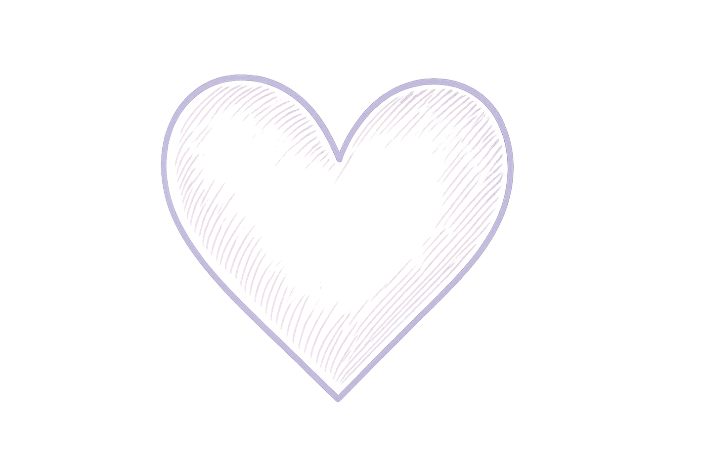 light purple textured heart, transparent background, digital line art
