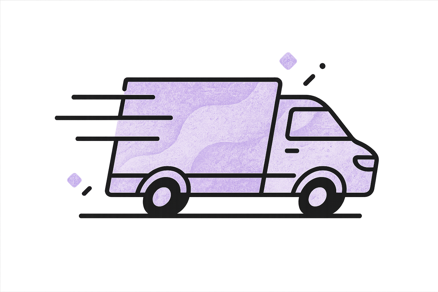 line art, fast shipping truck, light purple texture, transparent background